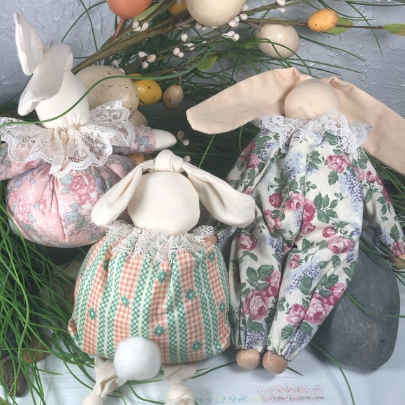 Bunny Rabbit Doll Set Shelf Sitters Easter Farmhouse Country VTG Mini Bunny Doll - Picture 3 of 14